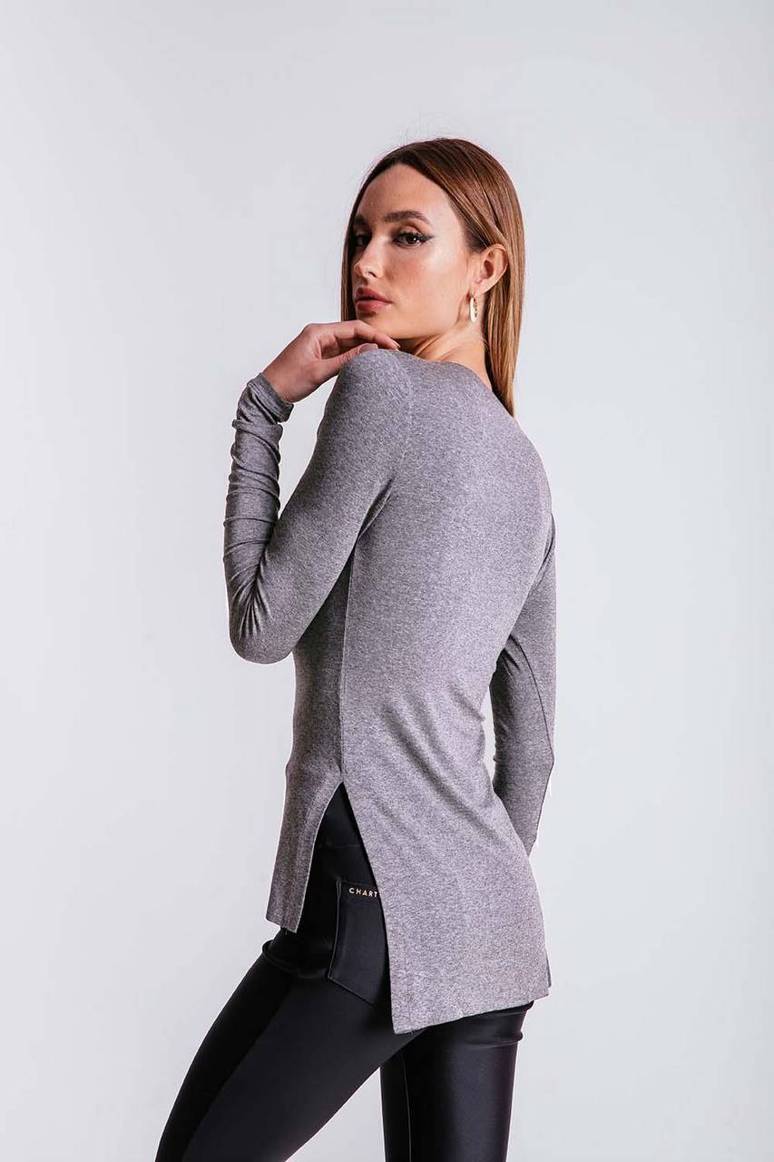 Blusa Longuete Decote V - Cinza