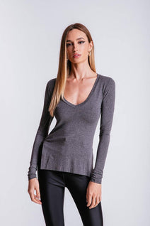 Blusa Longuete Decote V - Chumbo