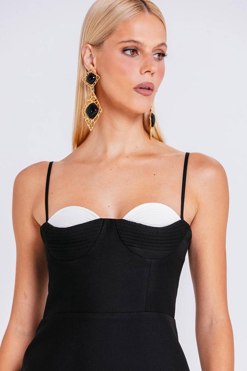 Vestido Corina Bicolor - Preto/marfim