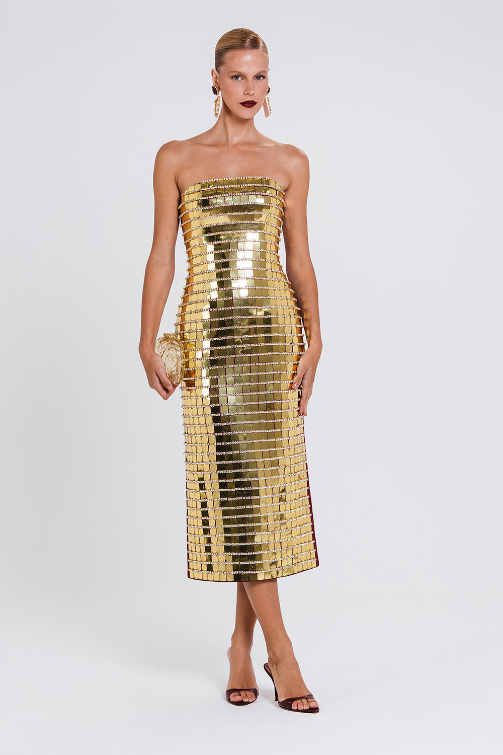 Vestido Sensy - Dourado / Cabernet