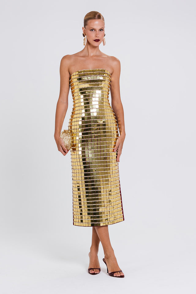 Vestido Sensy - Dourado / Cabernet