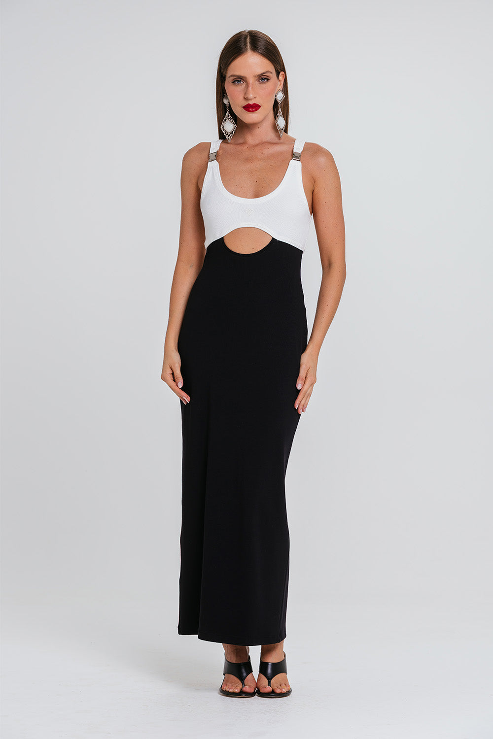Vestido Amelia Bicolor - Preto/off
