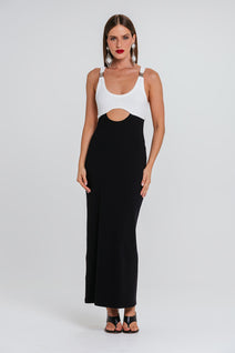 Vestido Amelia Bicolor - Preto/off