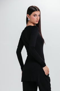 Blusa Longuete Decote V - Preto