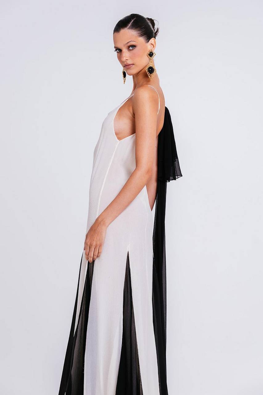Vestido Sofia - Marfim/preto