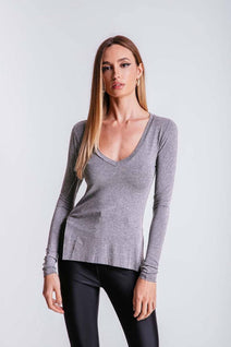 Blusa Longuete Decote V - Cinza