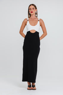 Vestido Amelia Bicolor - Preto/off