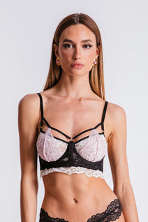 Top Saide - Preto/off/ Rosa