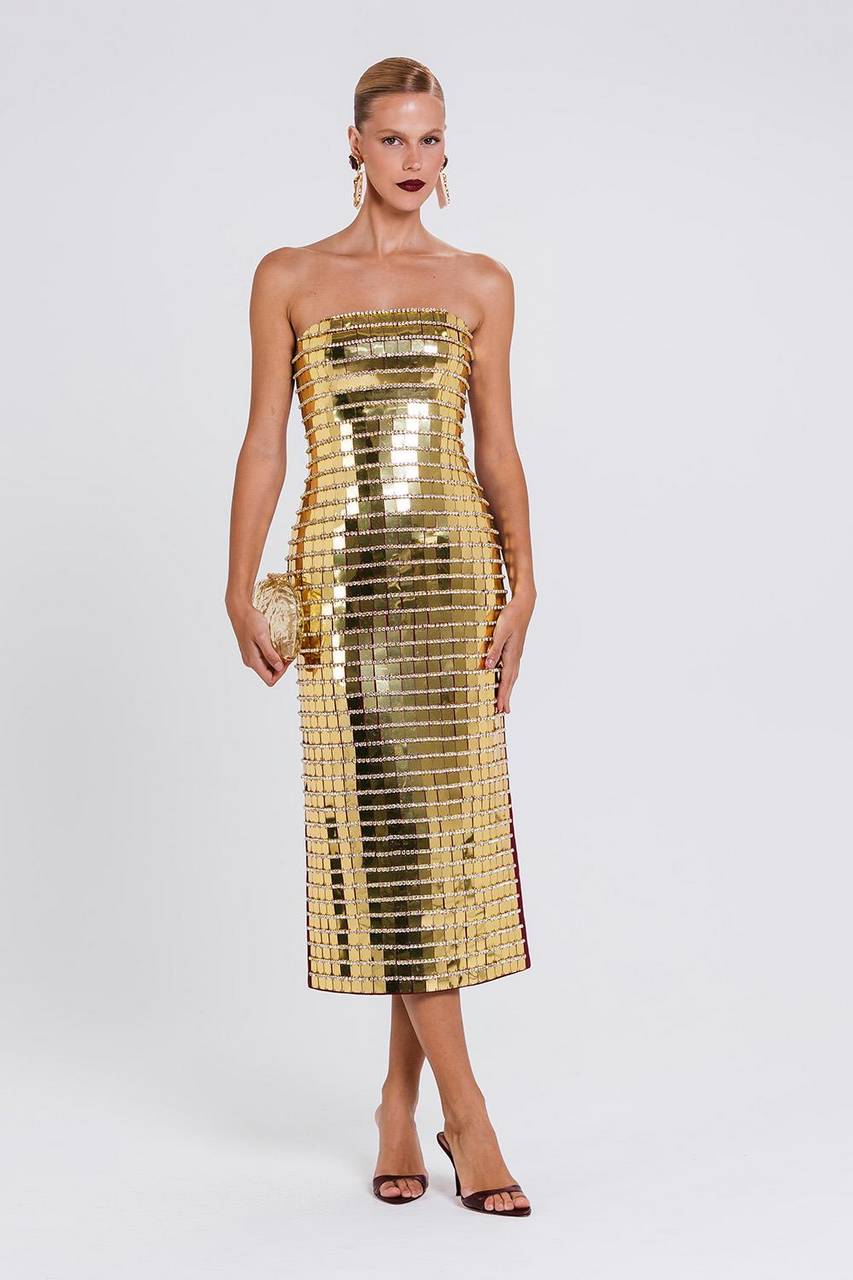 Vestido Sensy - Dourado / Cabernet