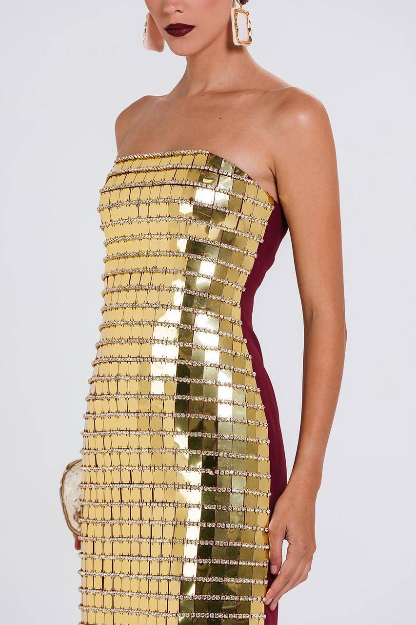 Vestido Sensy - Dourado / Cabernet