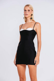 Vestido Corina Bicolor - Preto/marfim