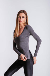 Blusa Longuete Decote V - Chumbo