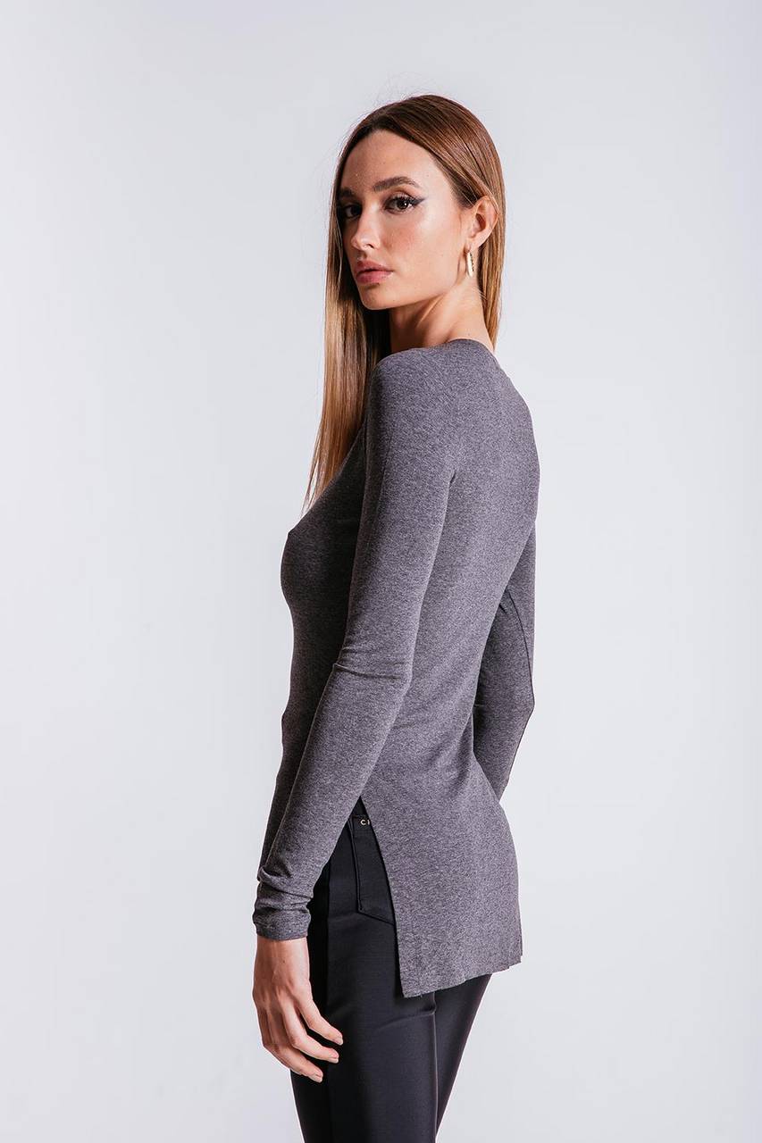 Blusa Longuete Decote V - Chumbo