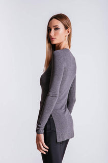 Blusa Longuete Decote V - Chumbo