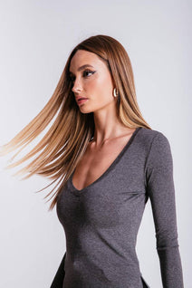 Blusa Longuete Decote V - Chumbo
