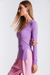 Blusa Longuete Decote V - Lilac