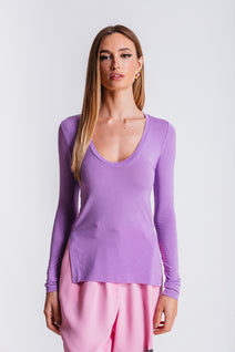 Blusa Longuete Decote V - Lilac
