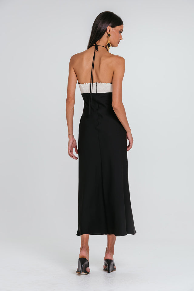 Vestido Lana - Preto/marfim