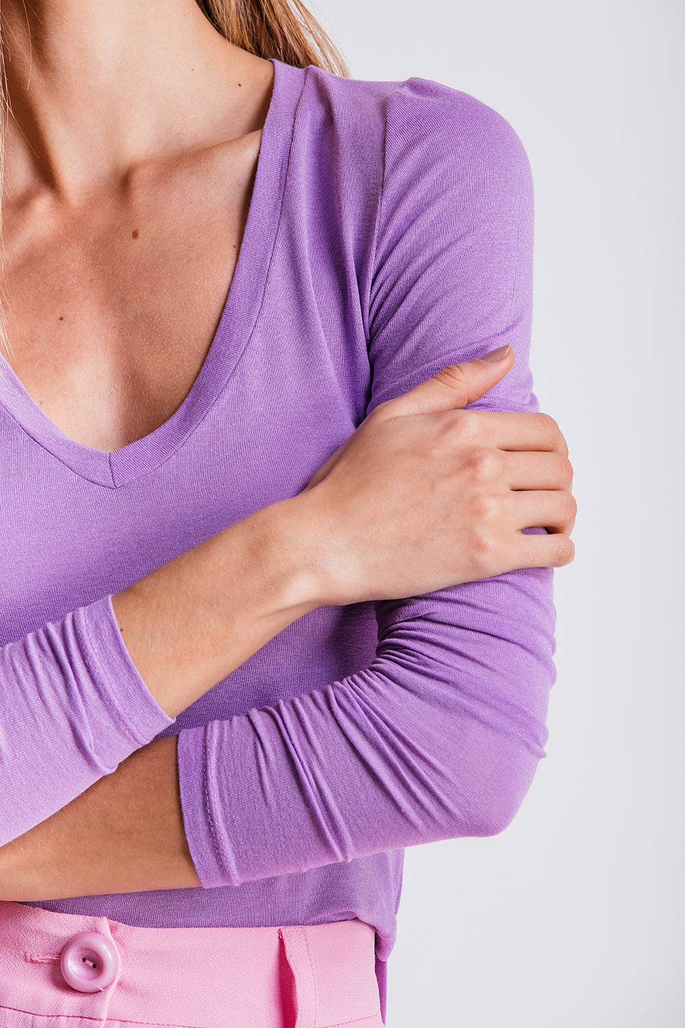Blusa Longuete Decote V - Lilac