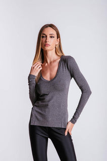 Blusa Longuete Decote V - Chumbo